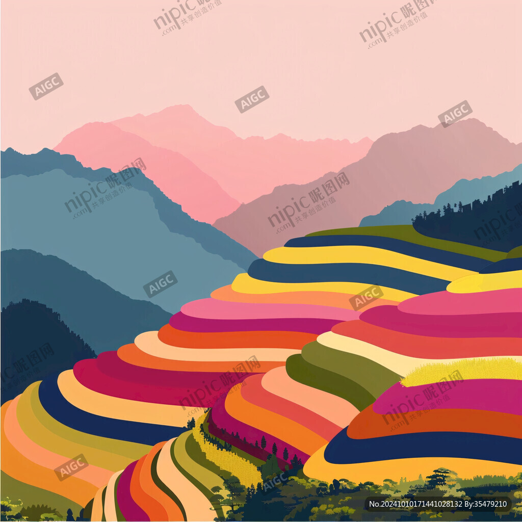 梯田畫素材