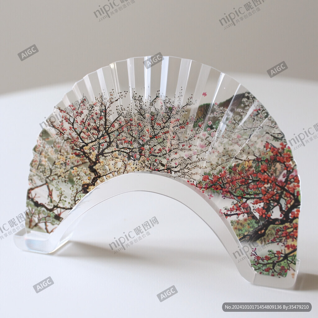 折扇梅花鹿山水