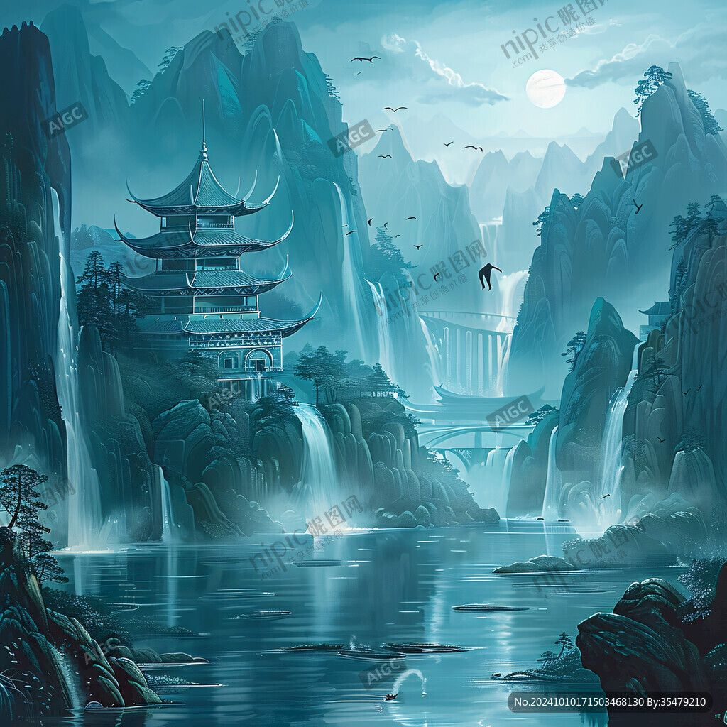 國(guó)潮建筑山水場(chǎng)景