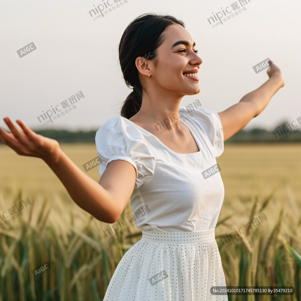 美女對著稻田吶喊