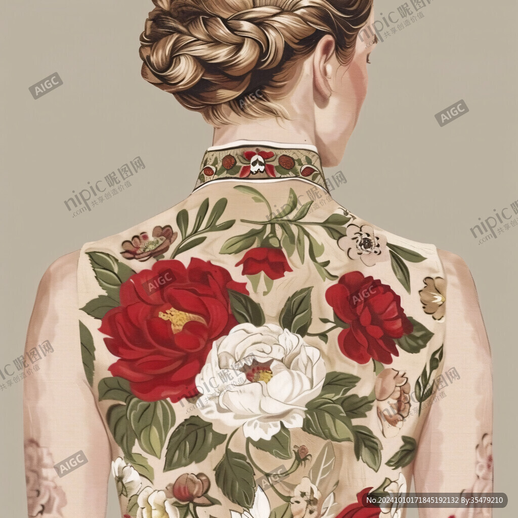 畫(huà)扣的旗袍插畫(huà)
