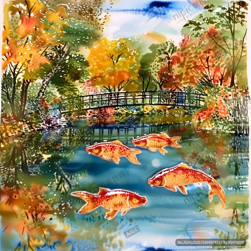 秋天風景水彩畫