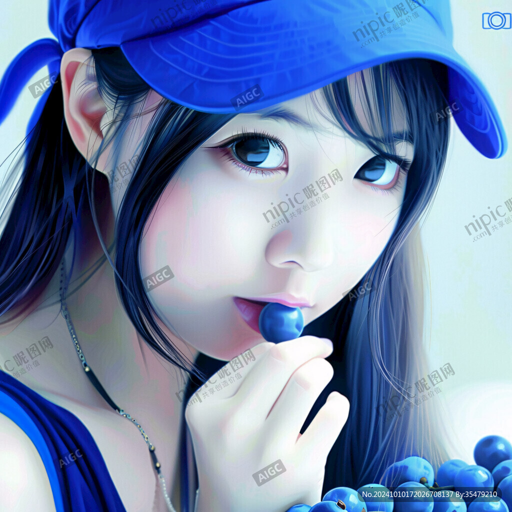 藍(lán)莓插畫美女