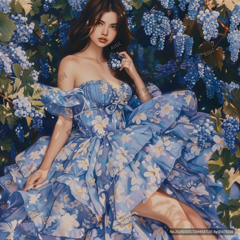 藍莓插畫美女