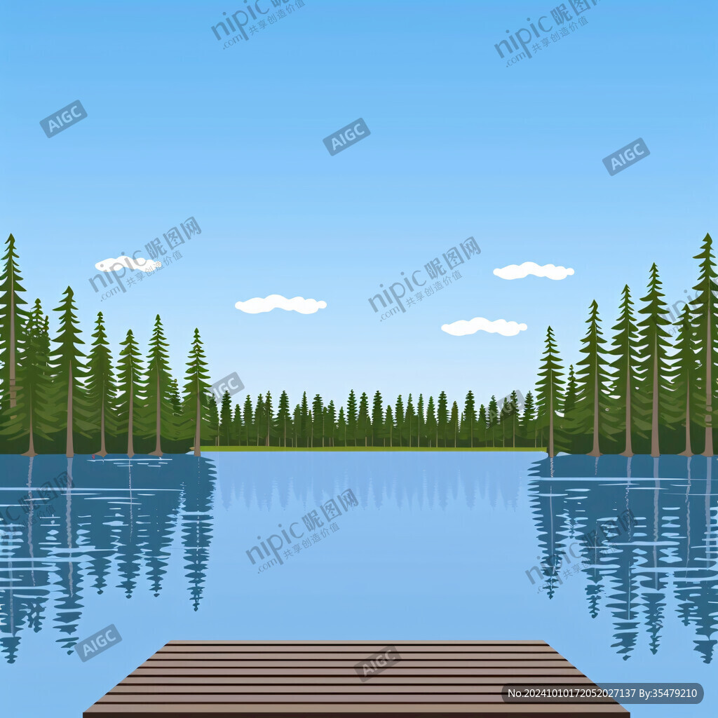 樹木湖水涼亭
