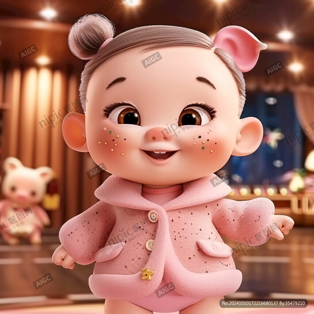 可愛小豬寶寶拿奶瓶