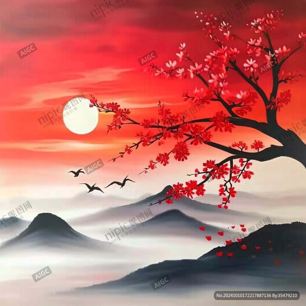 酒店梅花壁畫掛畫