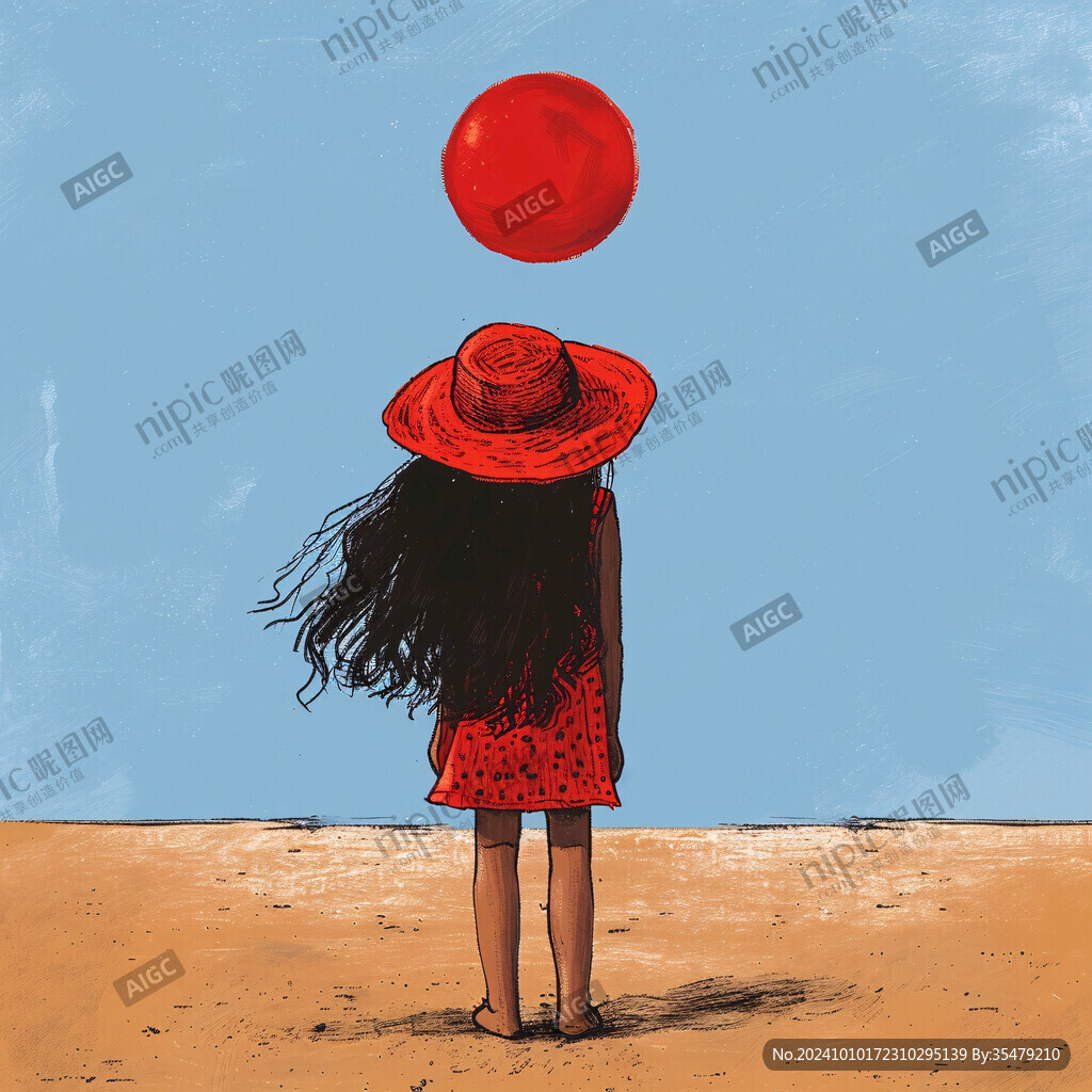 拿氣球的少女背影