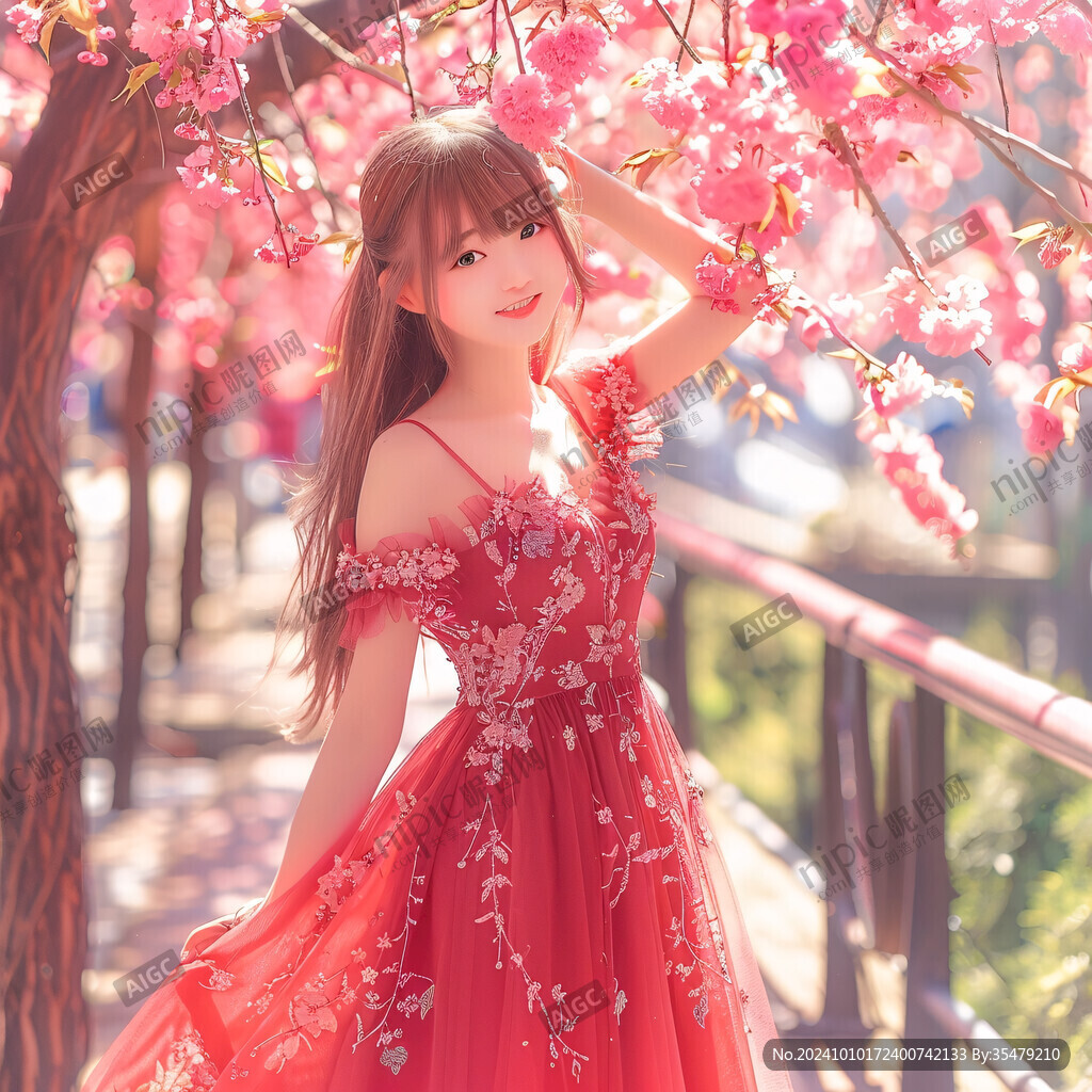 紅裙少女戴花女孩