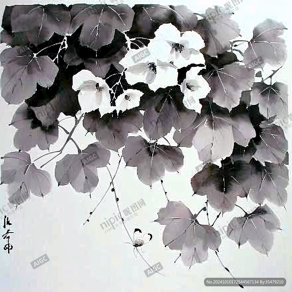 花鳥畫國畫牽牛花