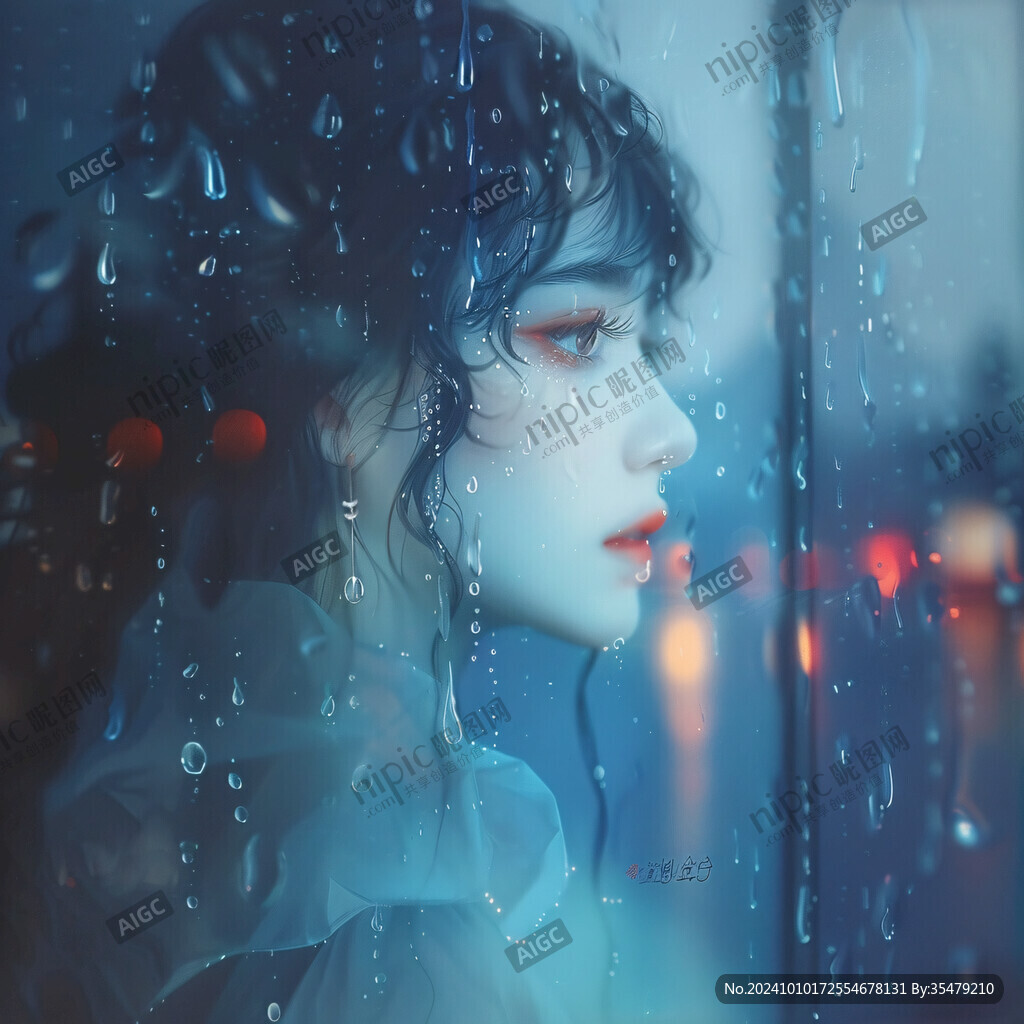美人倚窗插畫