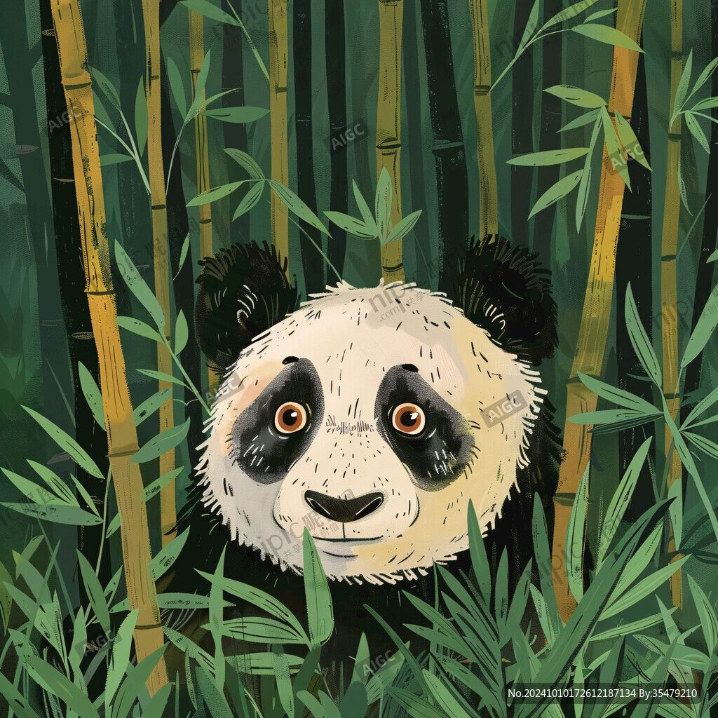 熊貓吃竹子插畫