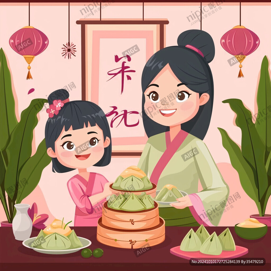 吃粽子插畫