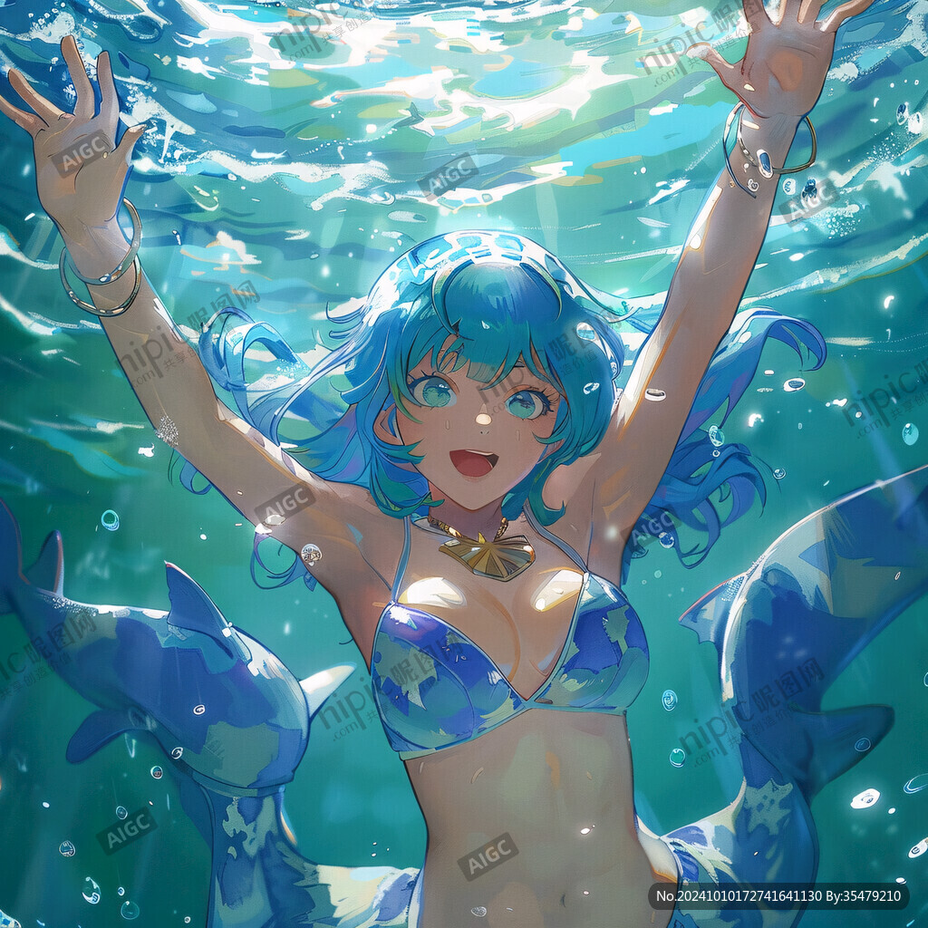 可愛動漫女孩美人魚