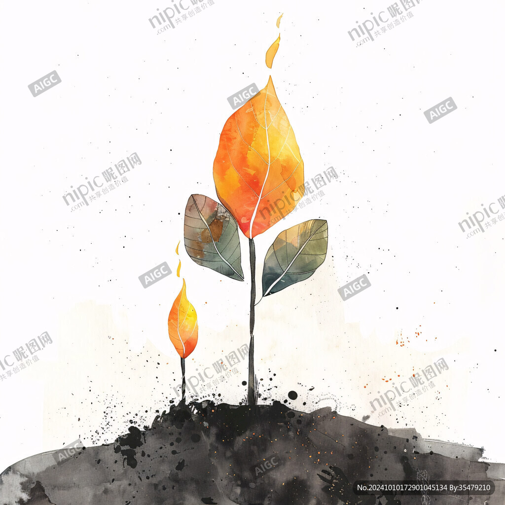 烏桕樹紅葉插畫