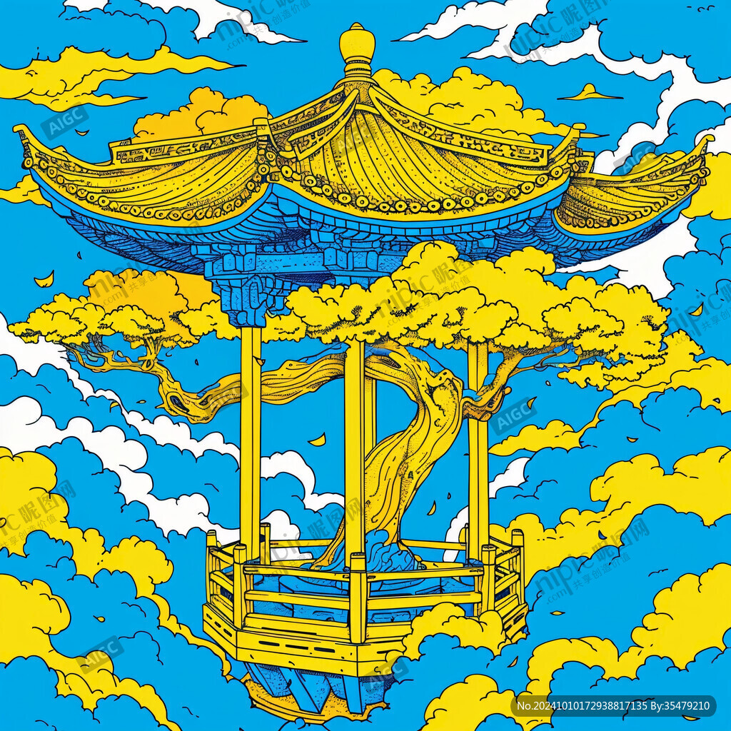 國潮插畫亭子