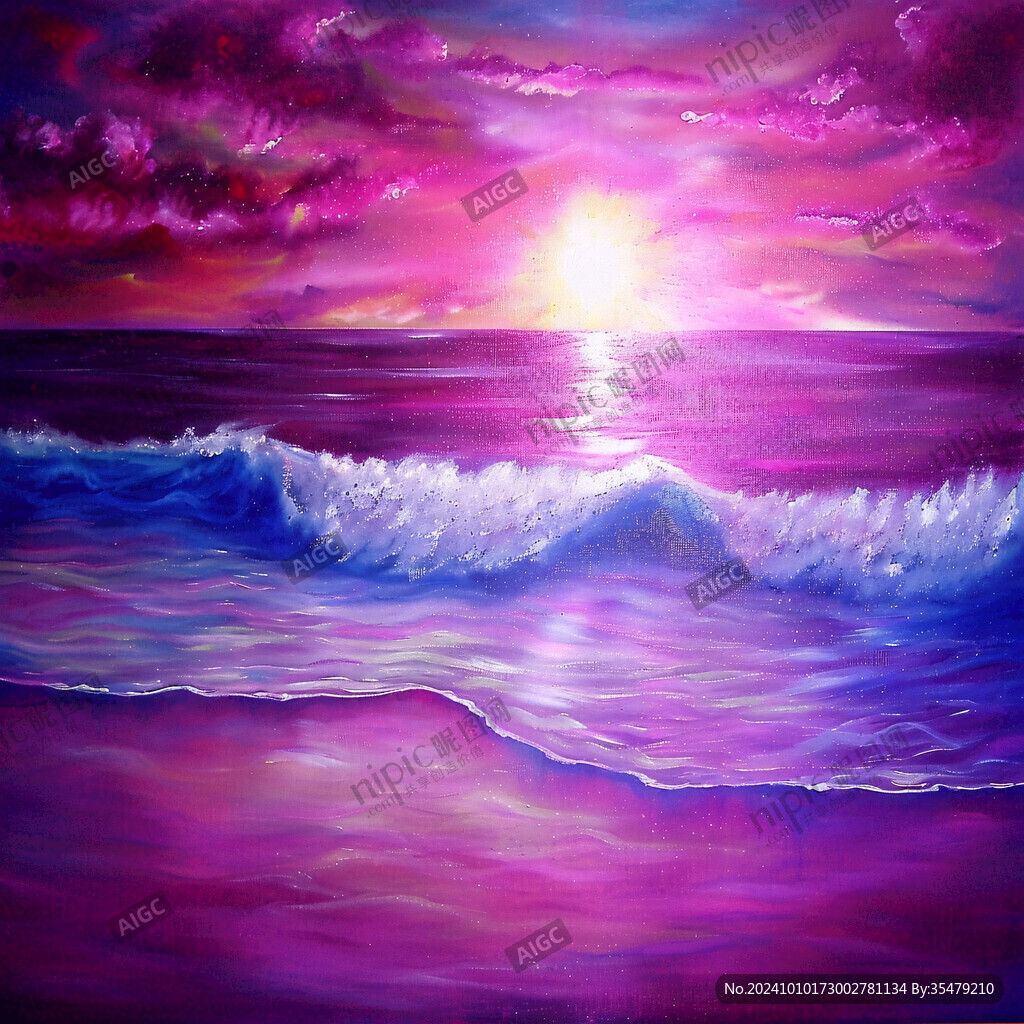 海上日出油畫