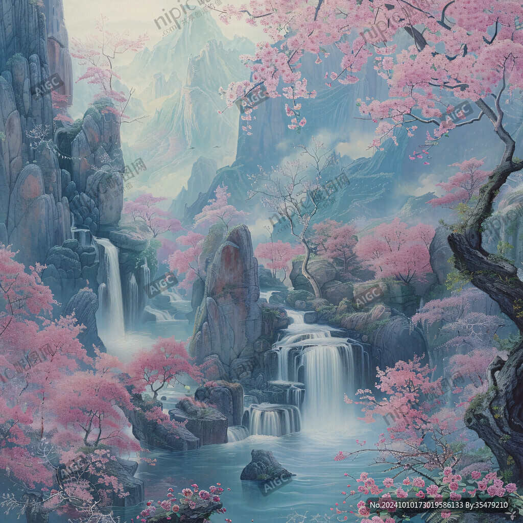 桃花源記古風山水插畫