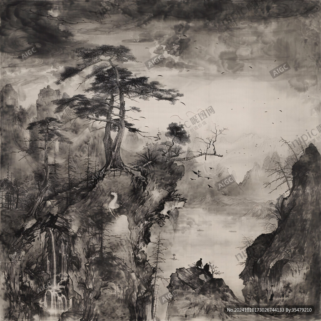 松林水墨畫