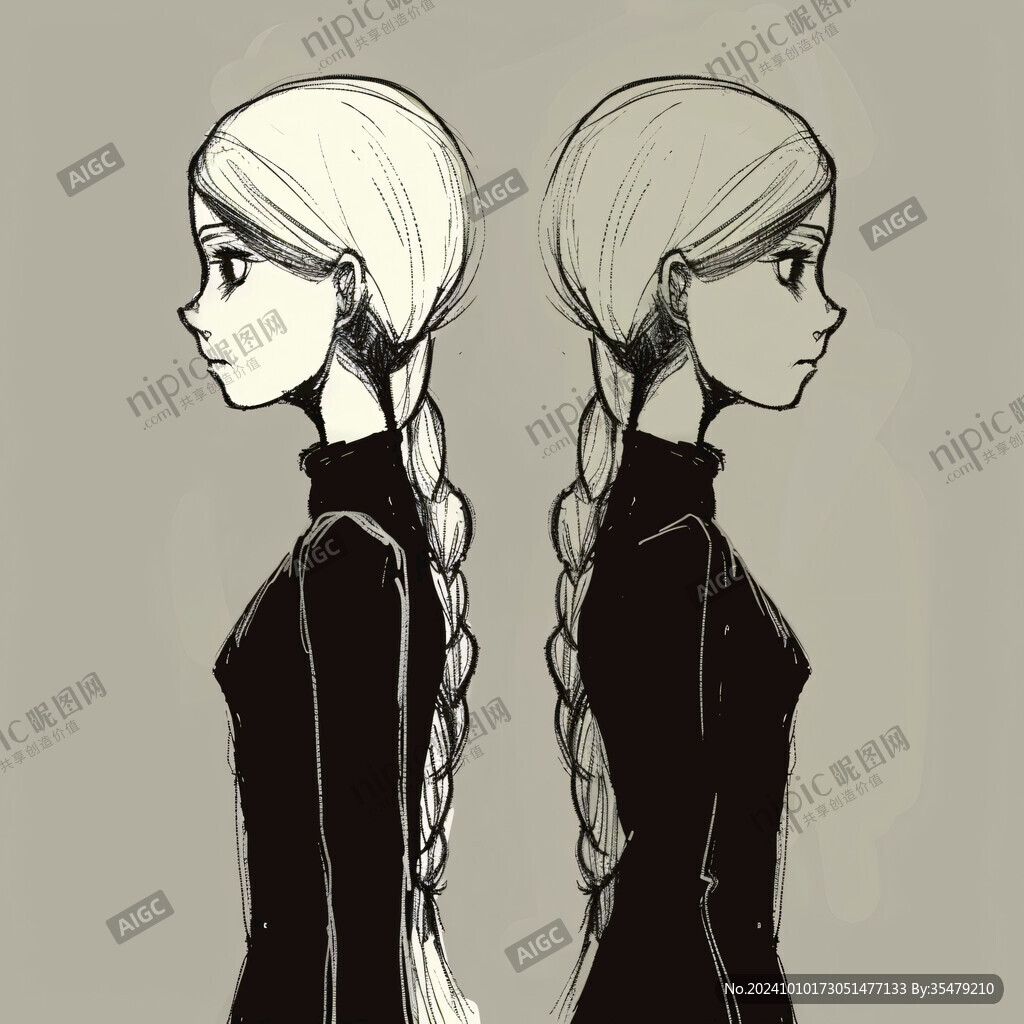 插畫頭像長辮子女孩