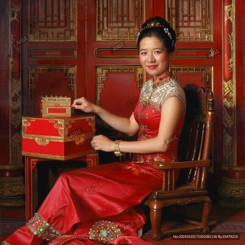 中式婚禮女子坐像