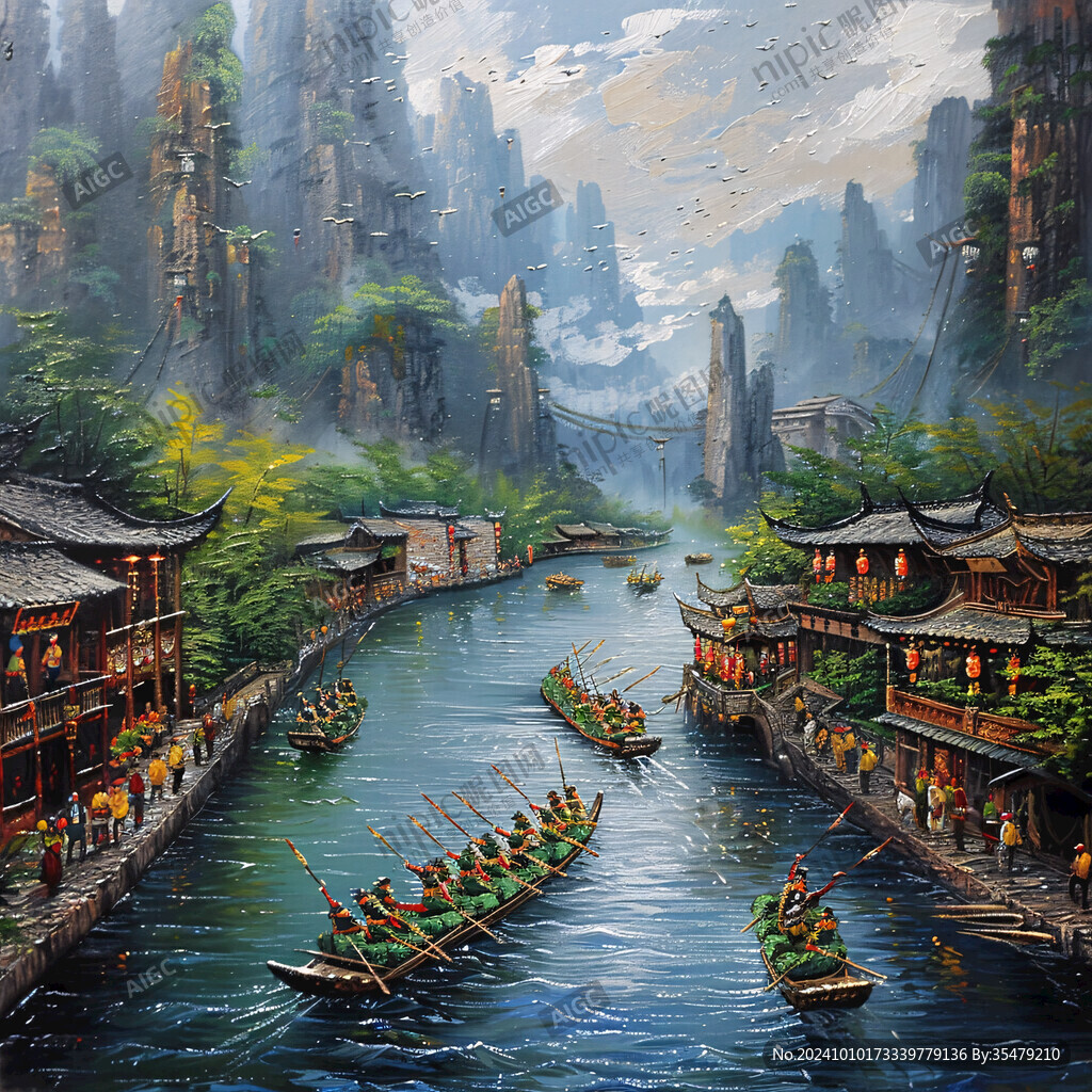 吊腳樓油畫