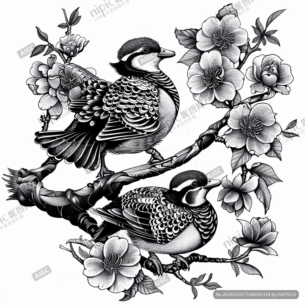 花鳥灰度圖
