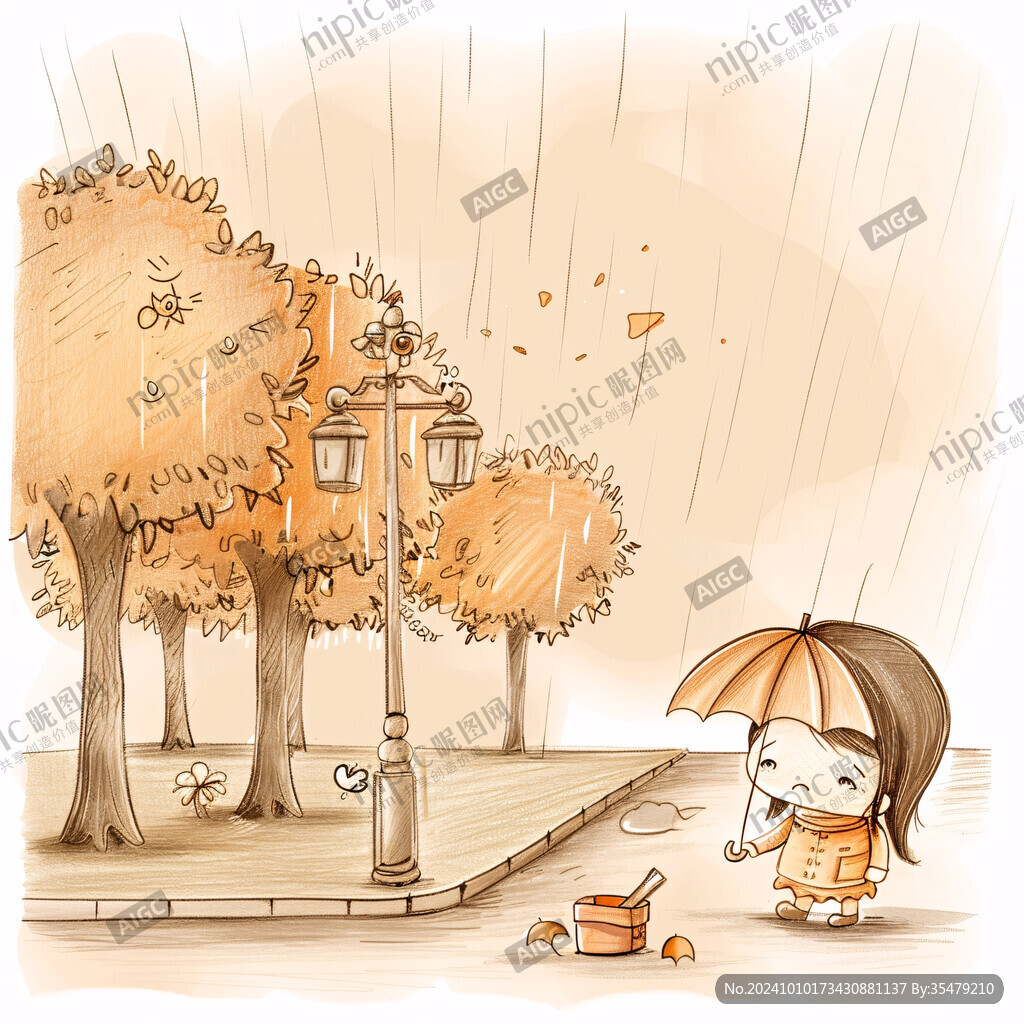 秋雨街道落葉
