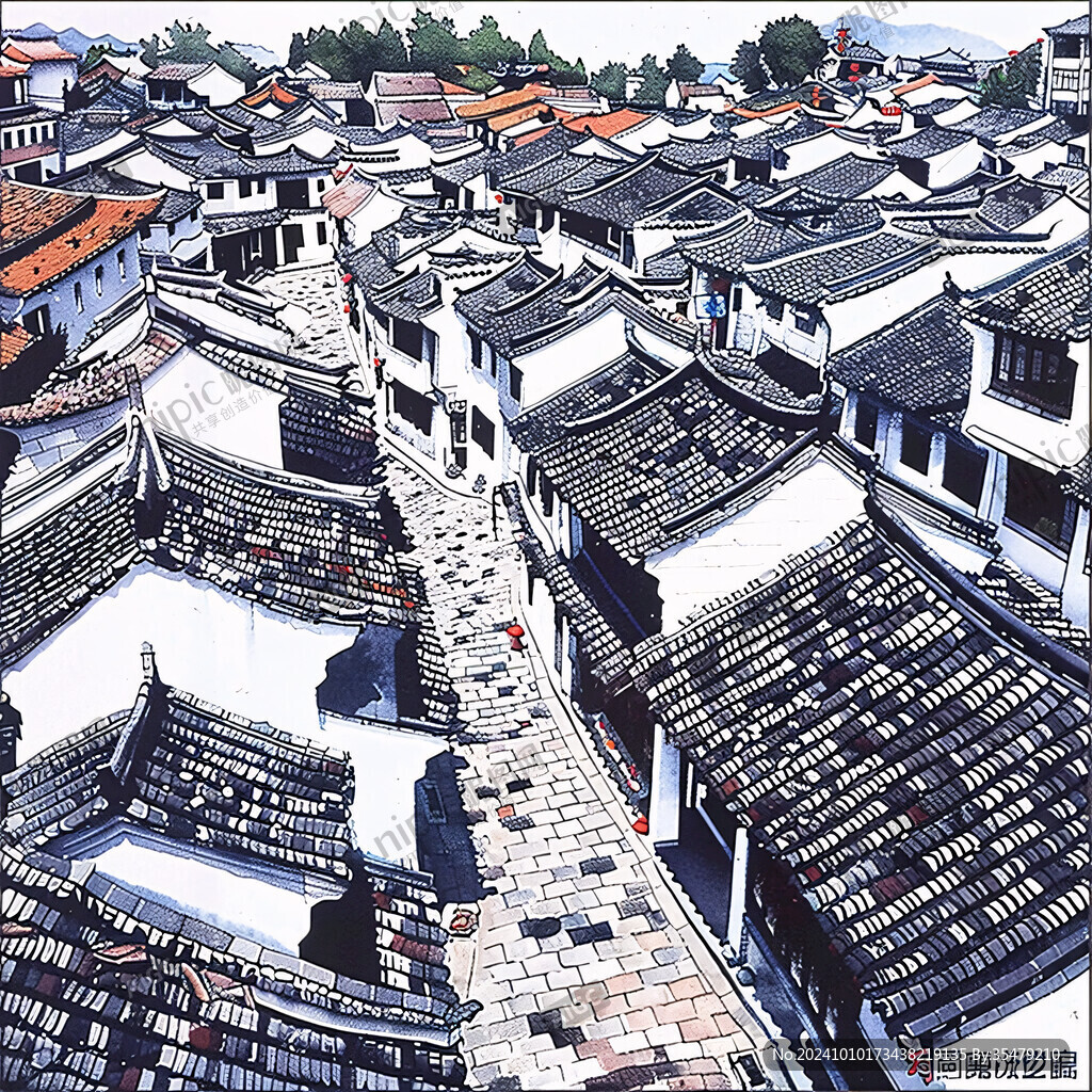 寫實(shí)古鎮(zhèn)插畫