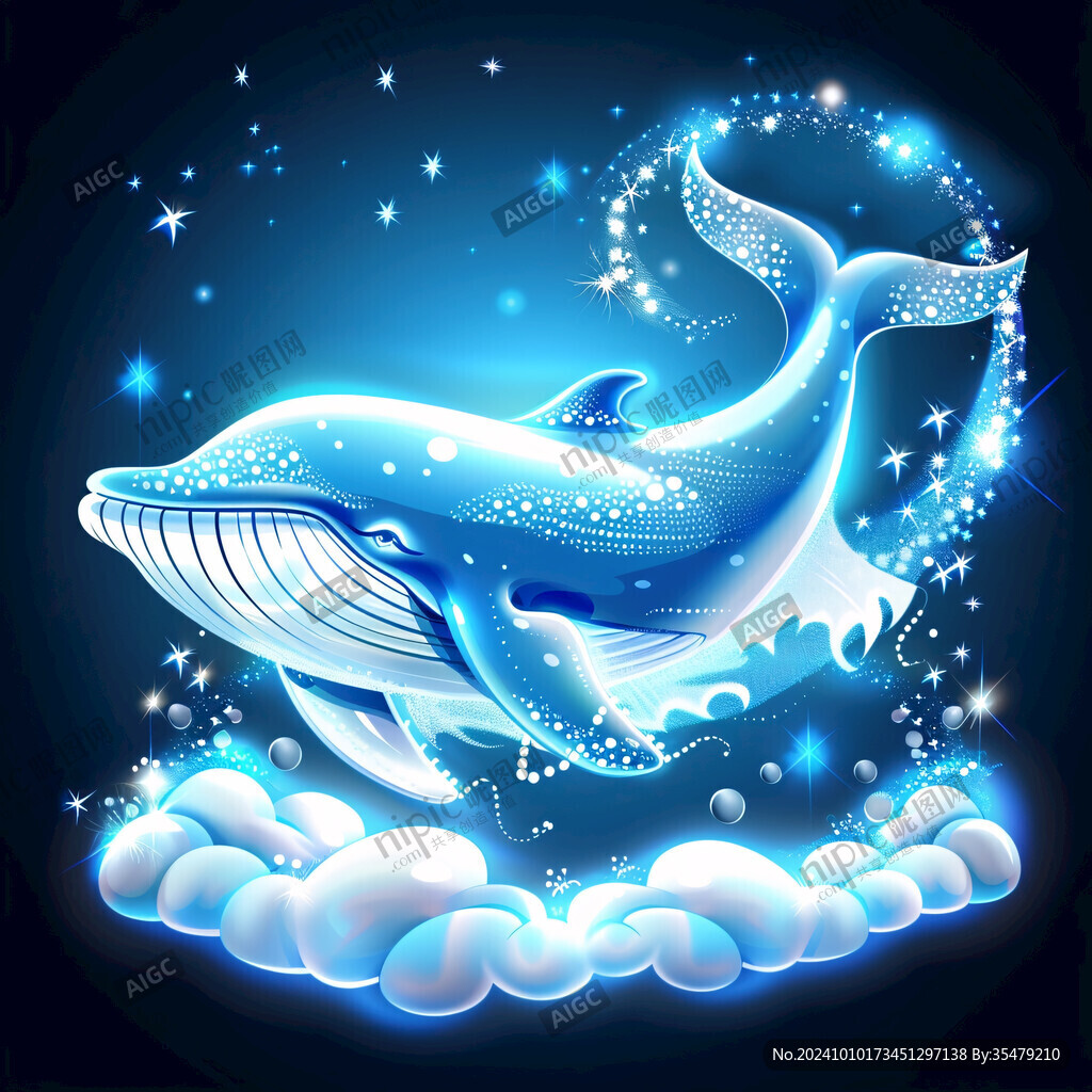 飛翔空中幻想鯨魚插畫