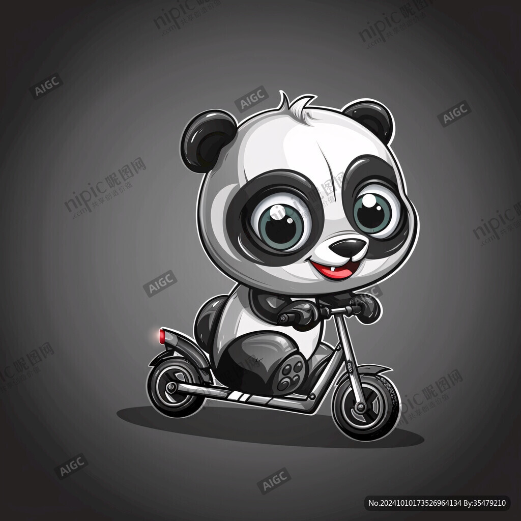 卡通熊貓騎自行車