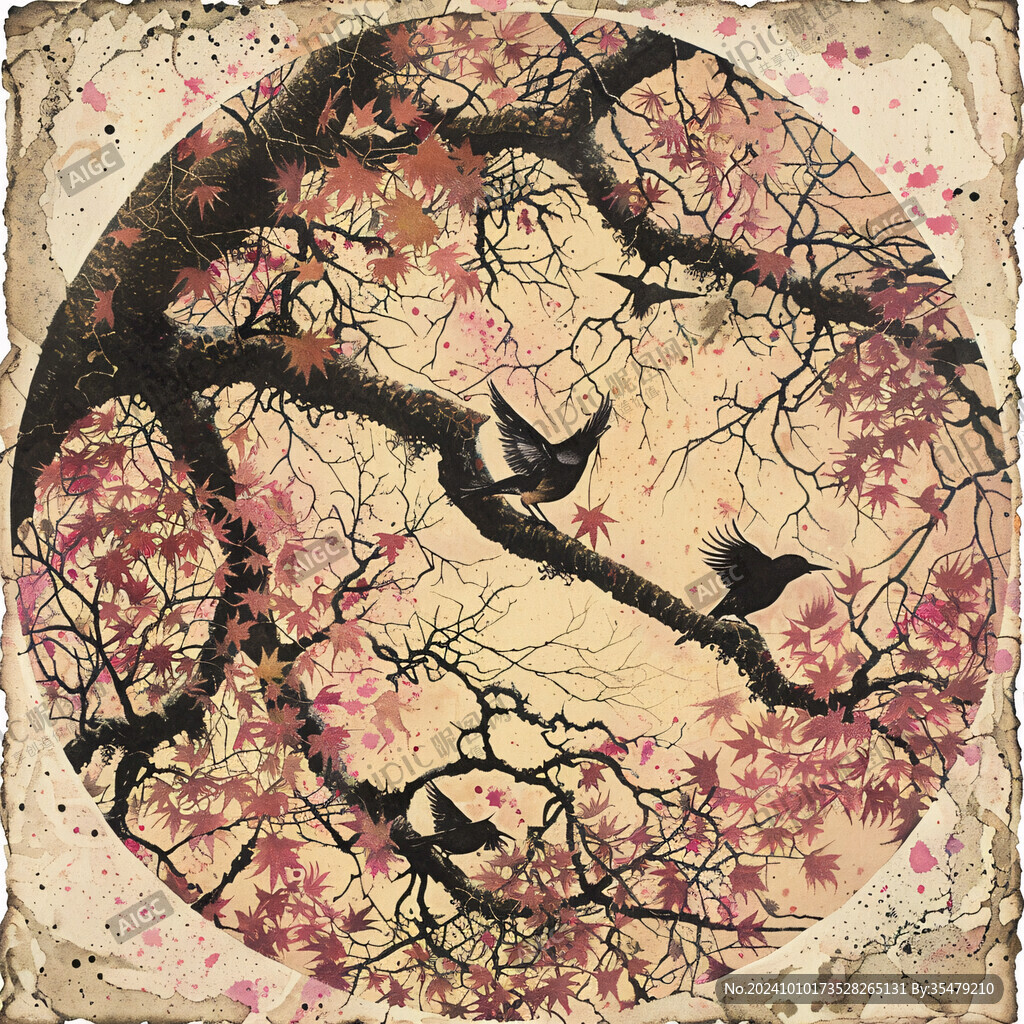 復(fù)古花鳥(niǎo)樹(shù)枝背景