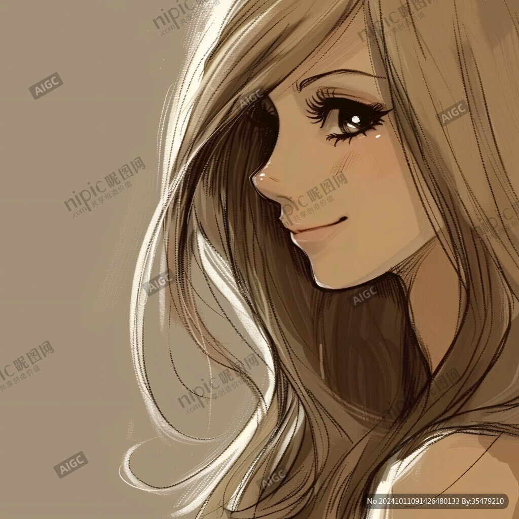長發少女插畫