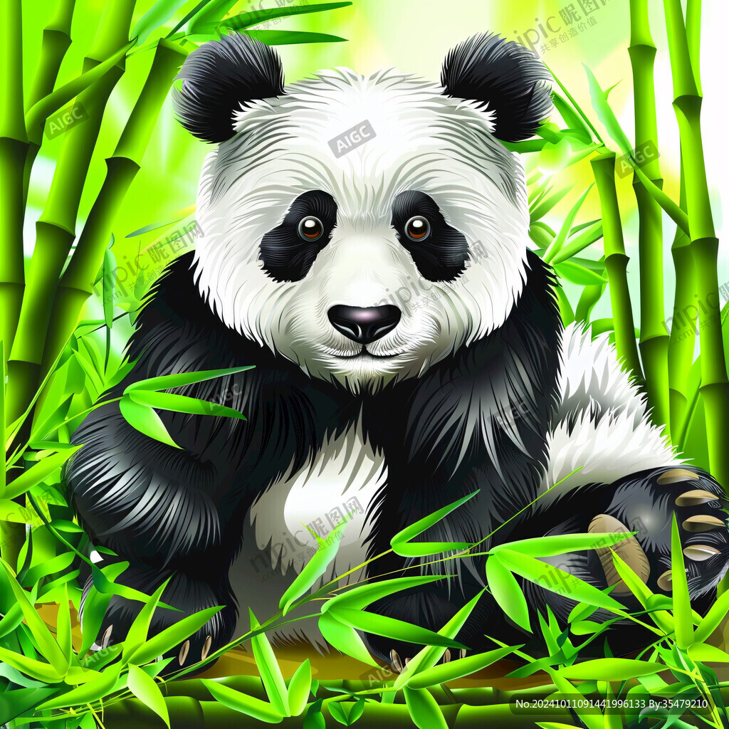 熊貓吃竹子插畫