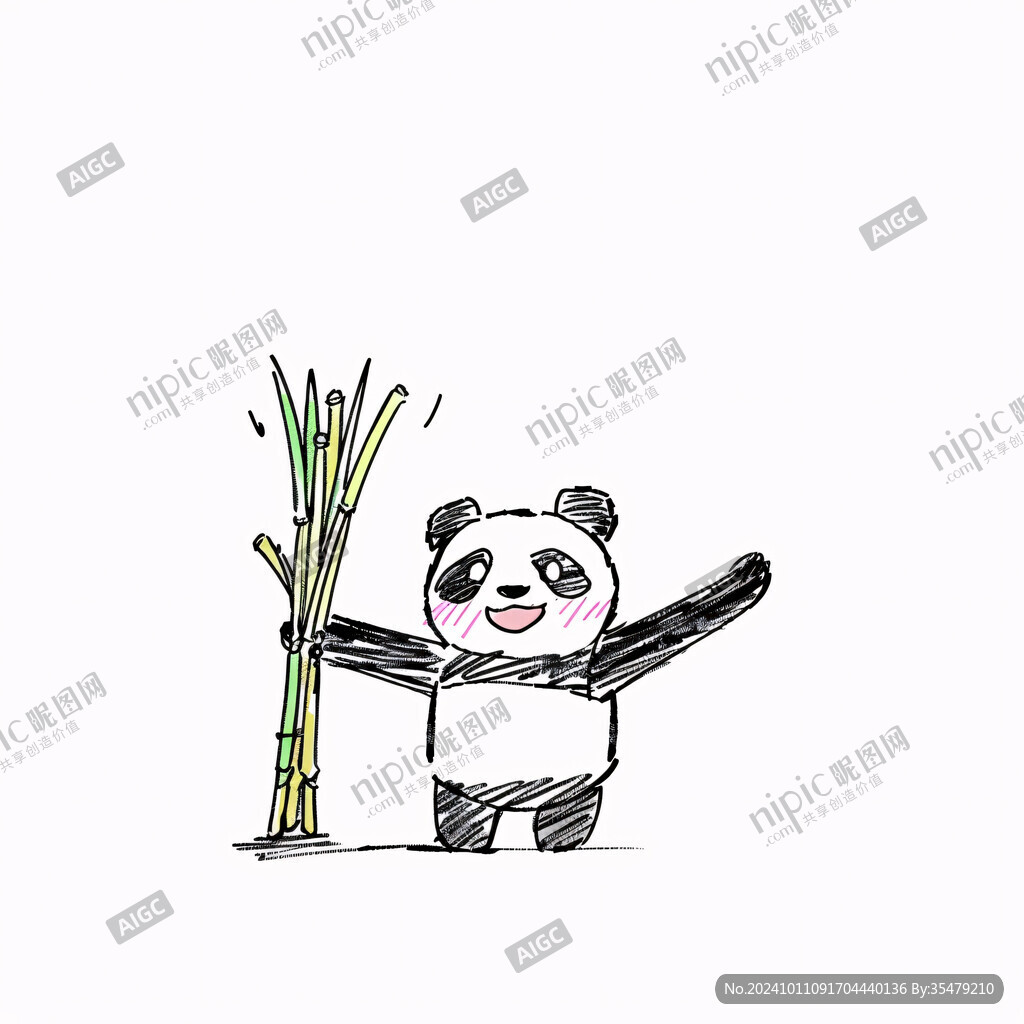 熊貓抱竹子插畫