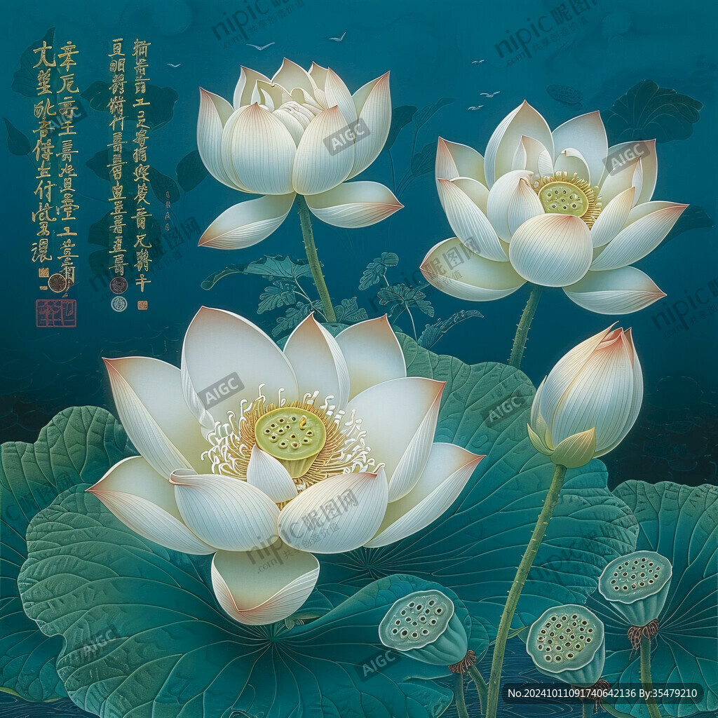 移門工筆畫冰晶畫蓮花