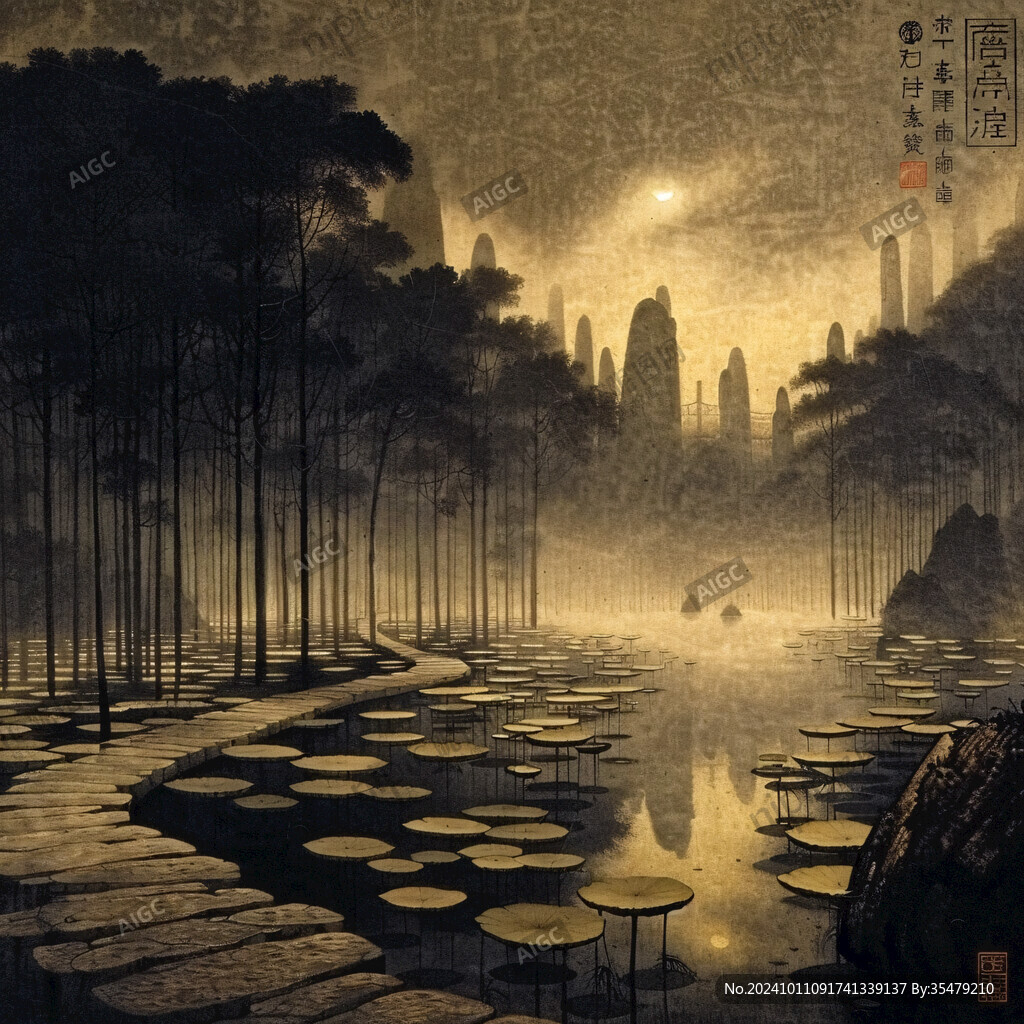 禪境秋夜極品意境插畫