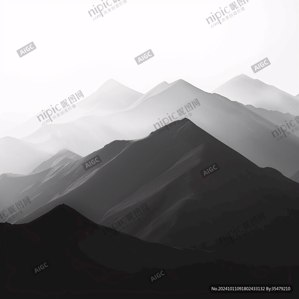 黑白抽象遠山山水畫