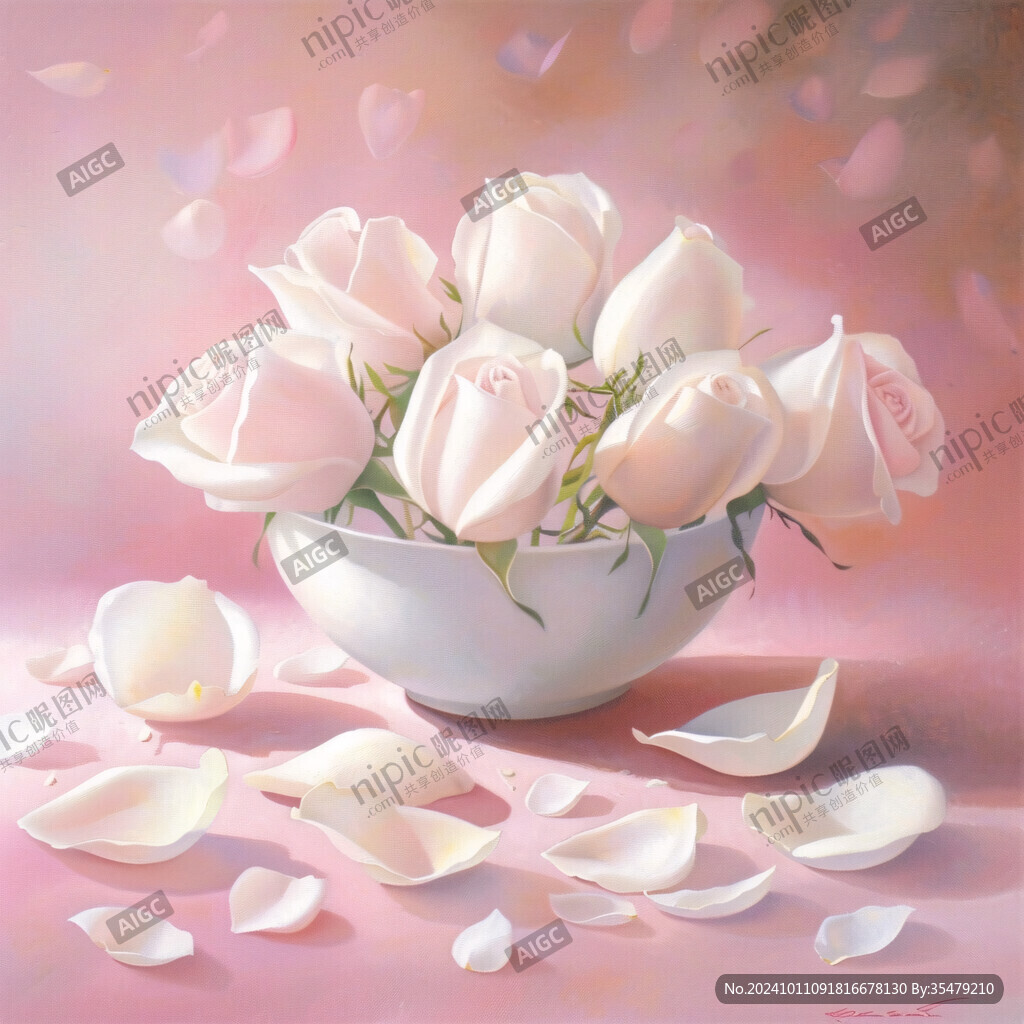玫瑰花油畫裝飾圖