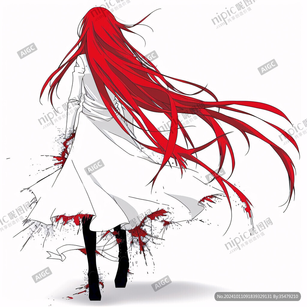 紅色頭花少女長發(fā)