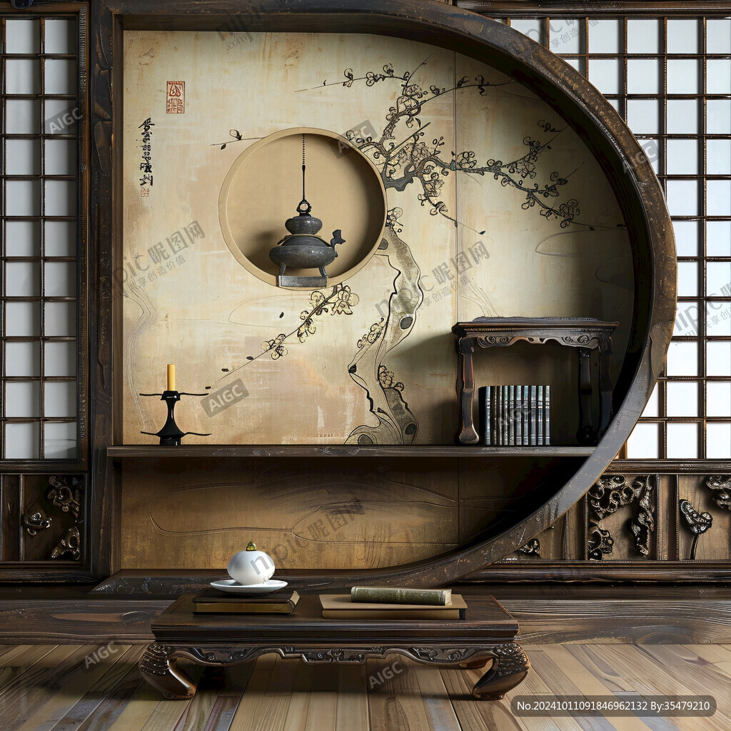 中式背景墻圓