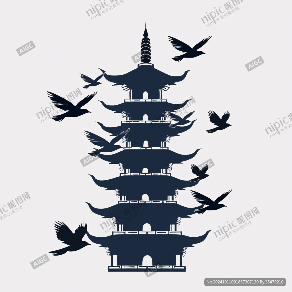 白鷺塔插畫