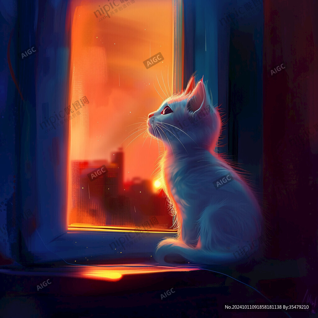夜晚貓咪插畫