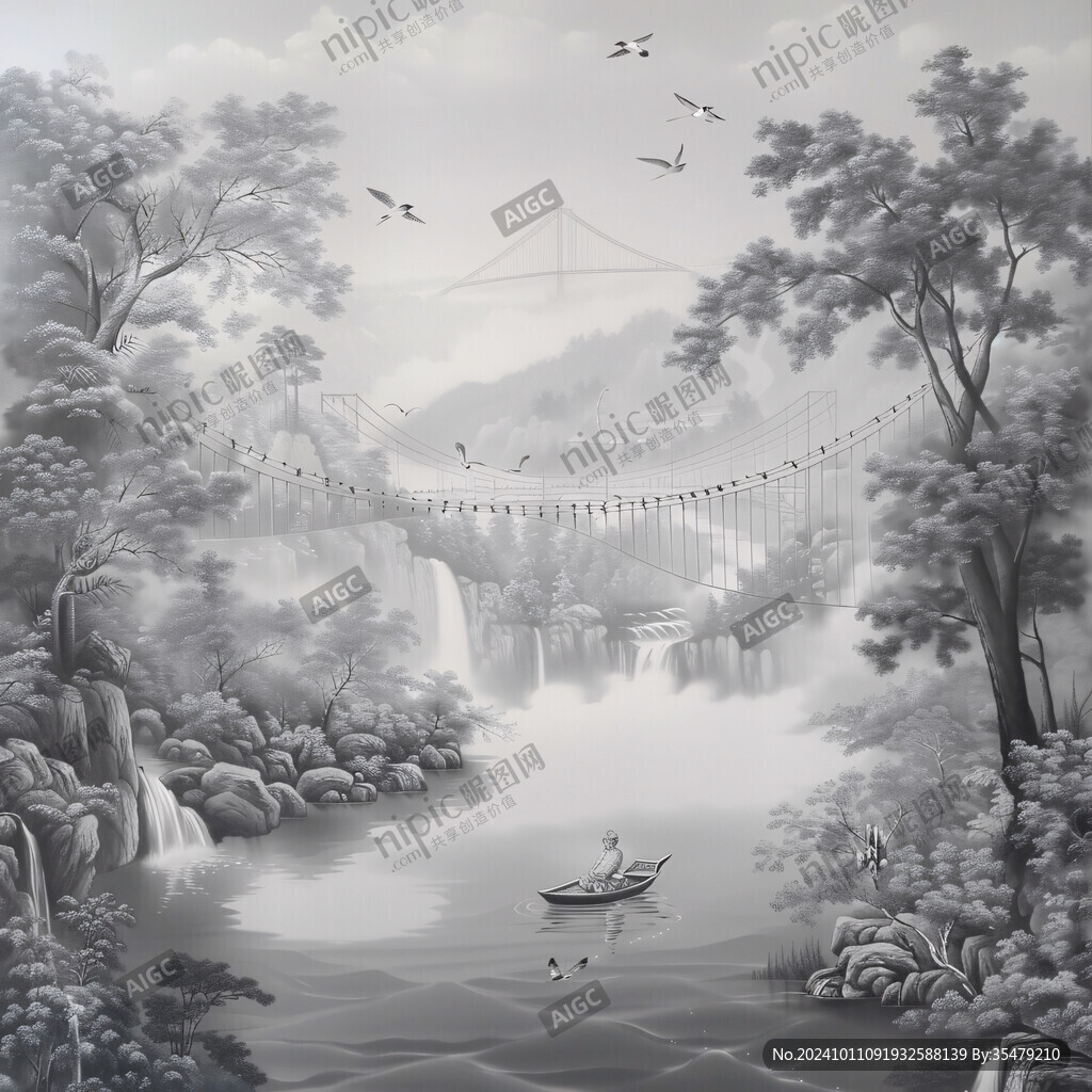 水畫手繪風景畫