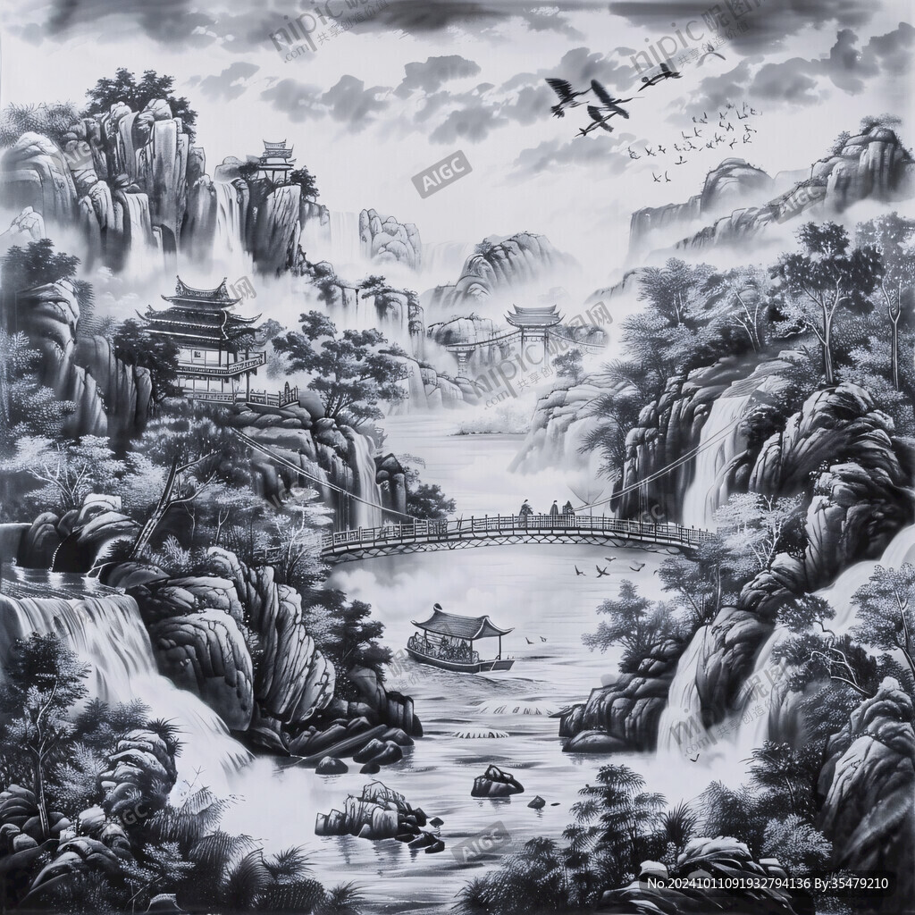 青花瓷山水青花瓷風(fēng)景