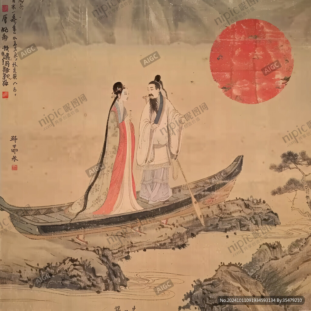 仕女泛舟圖