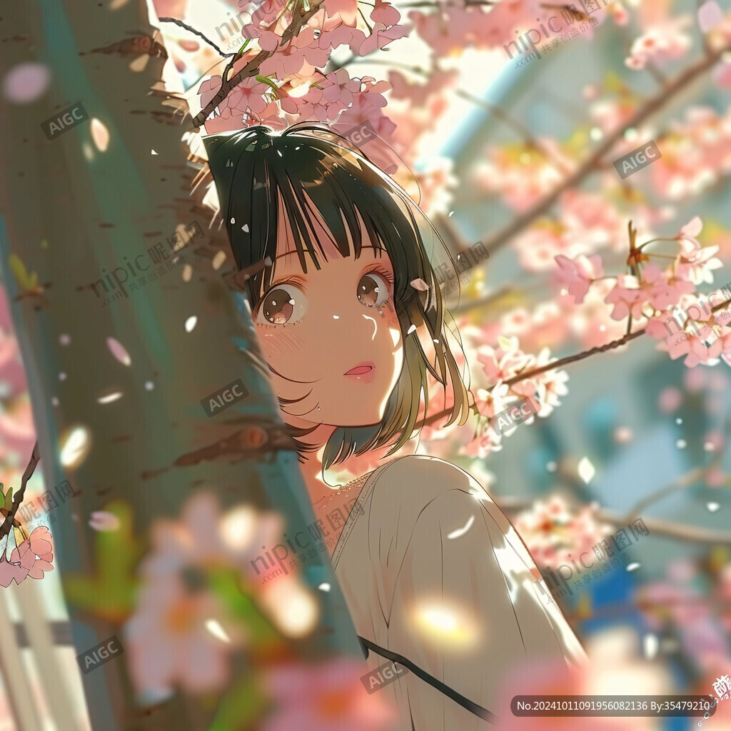櫻花樹下的少女
