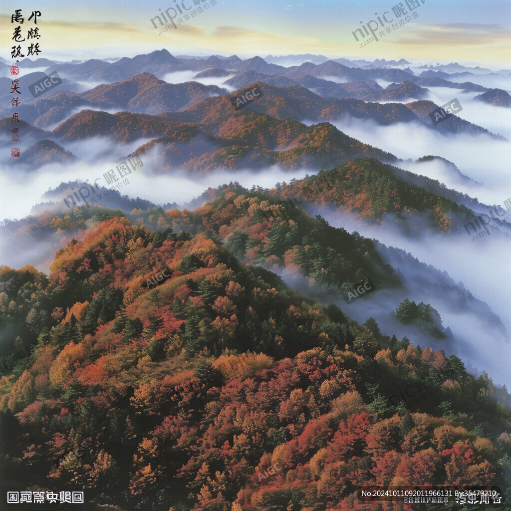 金秋山林云海圖片