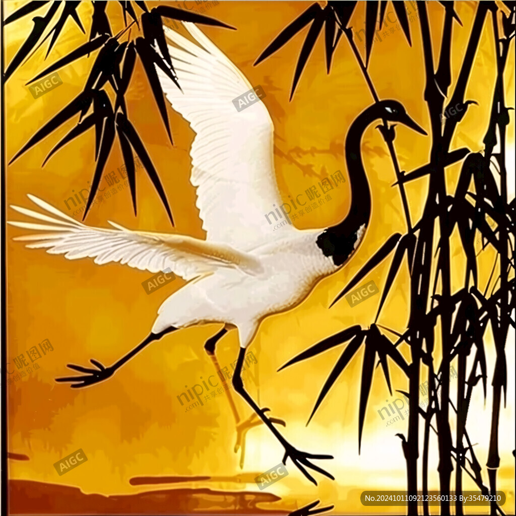 手繪白鶴裝飾畫(huà)
