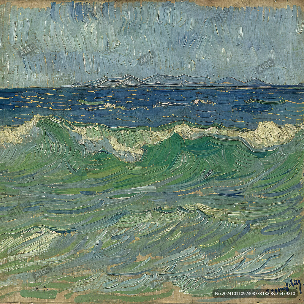 海浪水粉畫